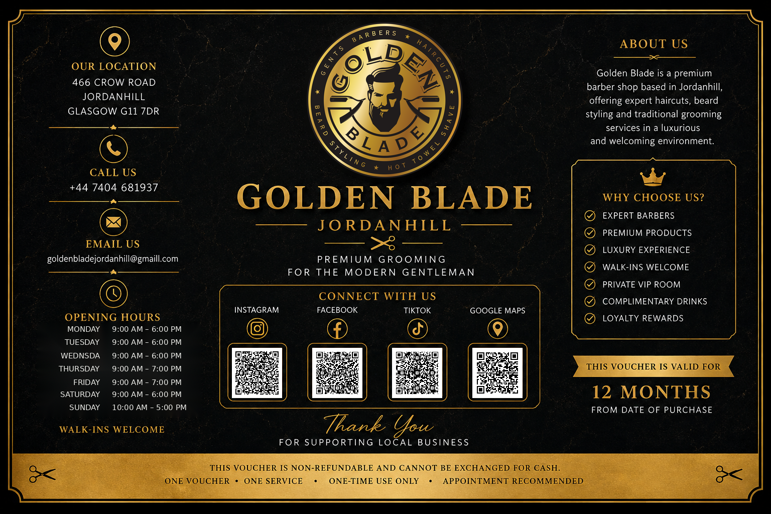 Golden Blade gift voucher information