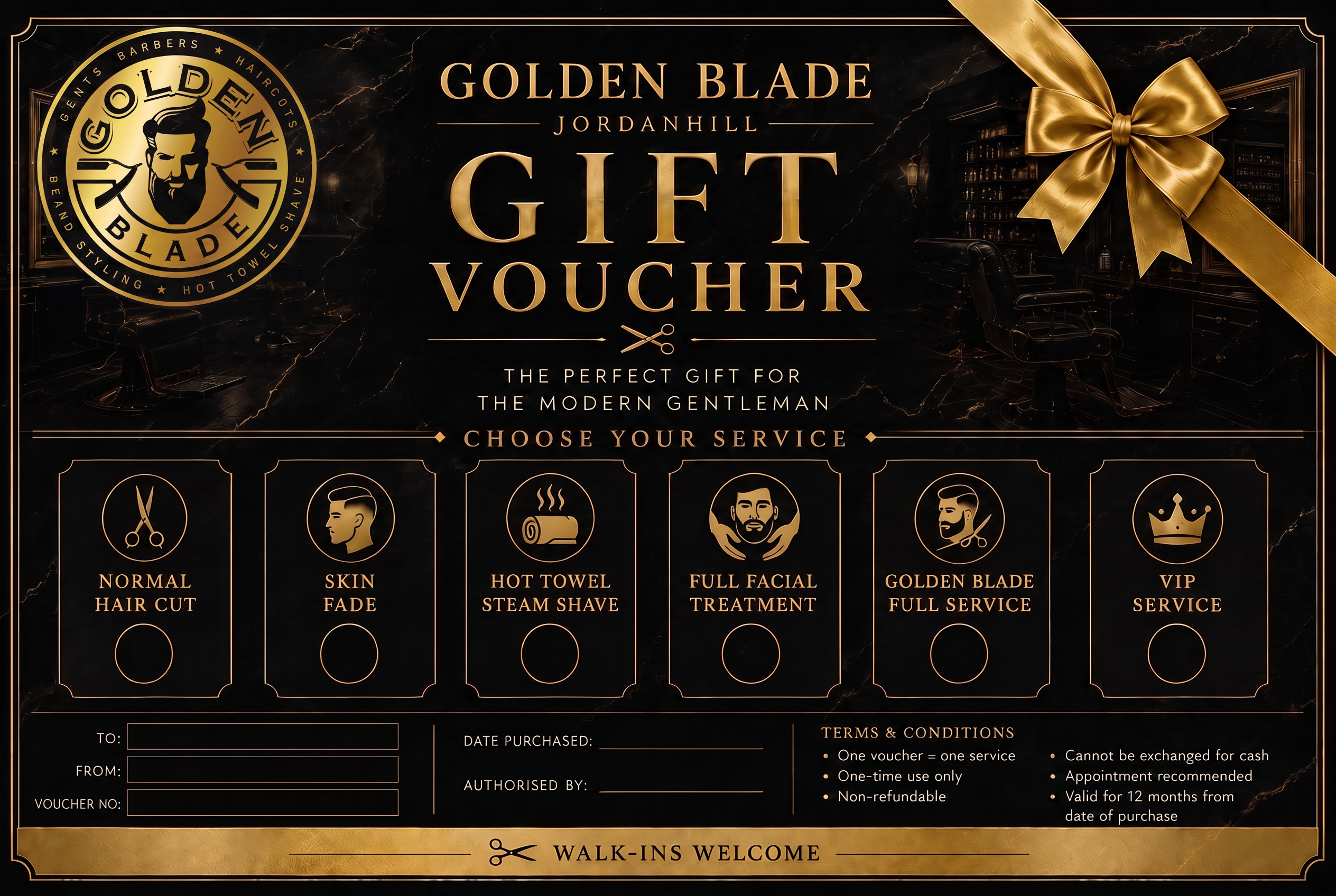 Golden Blade gift voucher service selection